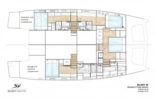 Le plan d'aménagement des cabines du Silent Yachts 55.