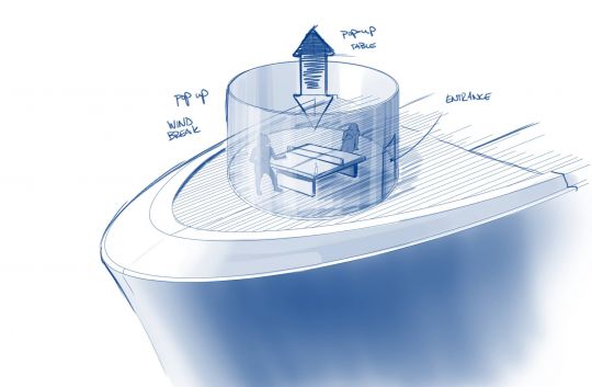 Une table de ping-pong qui se déploie dans un cylindre de verre