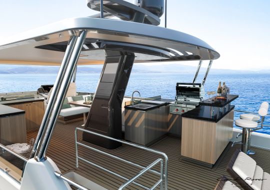 Le flybridge tout équipé pour la vie extérieure