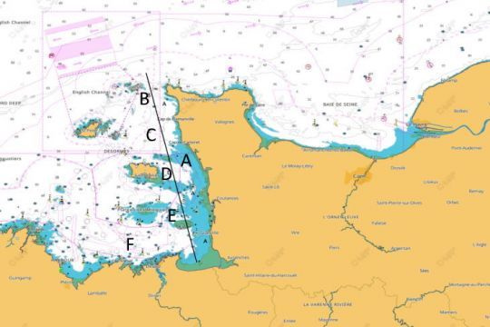 Carte des eaux internationales au large du cotentin