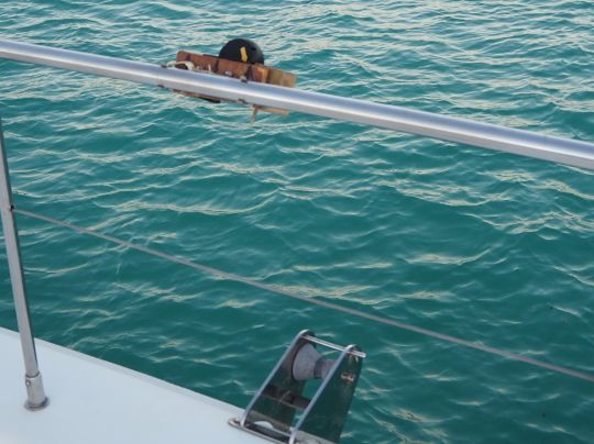 Caméra de recul installée sur le balcon avant du catamaran