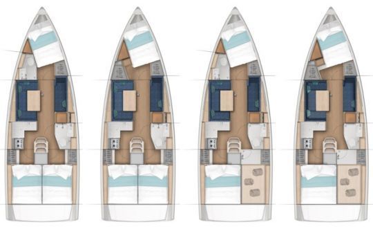 Le Sun Odyssey 380 est disponible en 4 versions d'aménagement