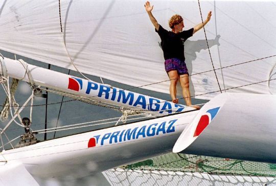 Laurent Bourgnon sur Primagaz à Pointe à Pitre, lors de sa victoire dans la 5e édition de la Route du Rhum.