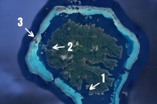 1.Baie d'Apu 2.Baie de Tapuamu 3.Jardin de Corail