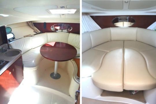 L'intérieur du bateau et le carré transformable