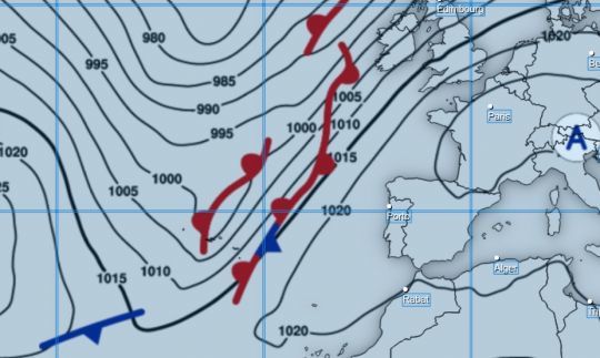 La carte de frontologie sur l'Atlantique Nord ©Meteo Consult