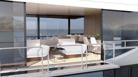 On profite de la vue sur l'horizon depuis les balcons latéraux