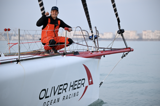 Oliver Heer at the finish of the 2024 Vendée Globe © Jean-Louis Carli/Alea