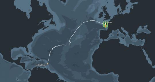 La carto du convoyage retour de la Transat l'OR