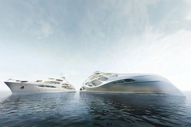 Unique Circle Yacht  un prototipo di yacht di 128 metri di lunghezza con una forma scultorea. Questo concetto  stato progettato dall'architetto Zaha Hadid, per il cantiere German Frers Blohm+Voss, che ha progettato la 'A' o Eclipse. E' il primo di una famiglia di cinque yacht di 90 metri ciascuno. Cos, questo spettacolare yacht  creato con cerchi e forme 'contorte' che creano onde su tutta la superficie dell'imbarcazione. Forme arrotondate o ellittiche sono al centro dell'attenzione, sia all'esterno che all'interno.