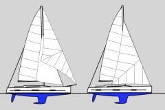 Il cutter a sinistra rivolto verso lo sloop a destra