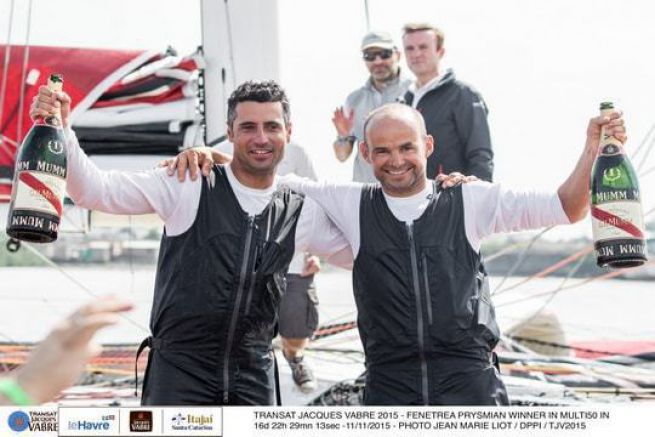 Giancarlo Pedote ed Erwan Le Roux al loro arrivo a Itajai